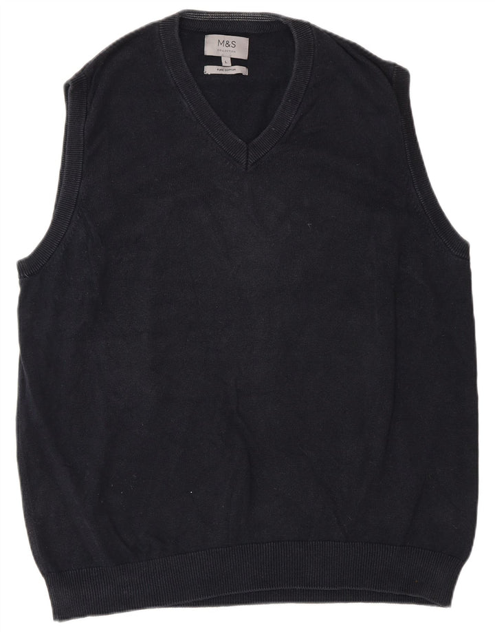 Marks & Spencer Mens Vest Tank Top Large Navy Blue Cotton