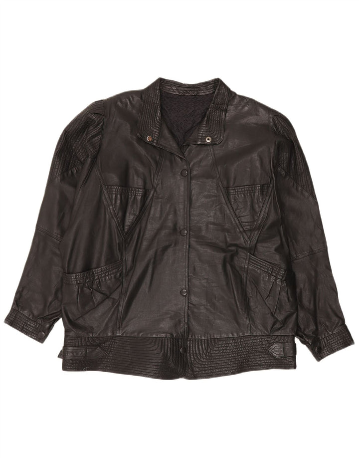 VINTAGE Womens Oversized Leather Jacket UK 20 2XL Black