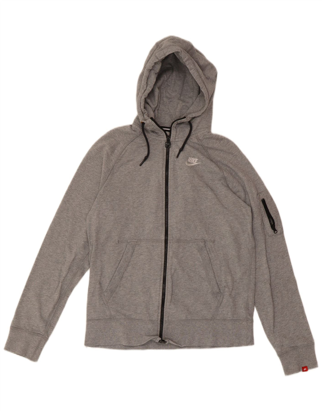 NIKE Womens Zip Hoodie Sweater UK 12 Medium Grey Cotton