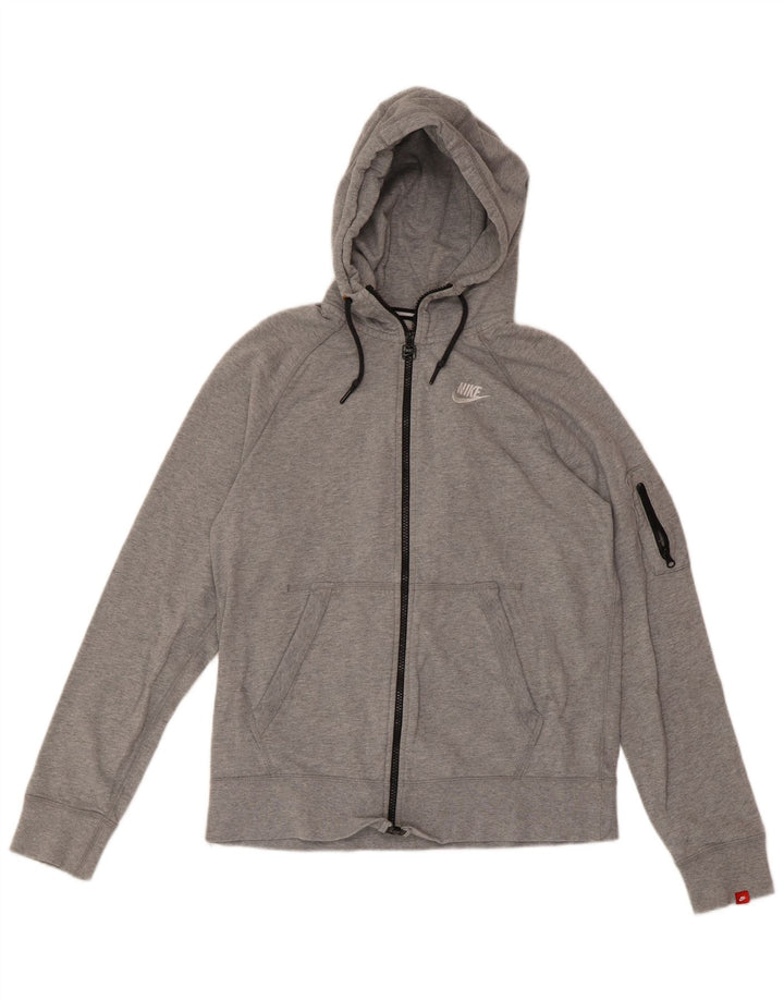 NIKE Womens Zip Hoodie Sweater UK 12 Medium Grey Cotton
