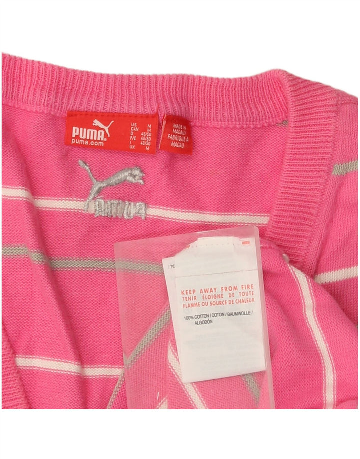 Puma Mens Vest Tank Top Medium Pink Striped Cotton