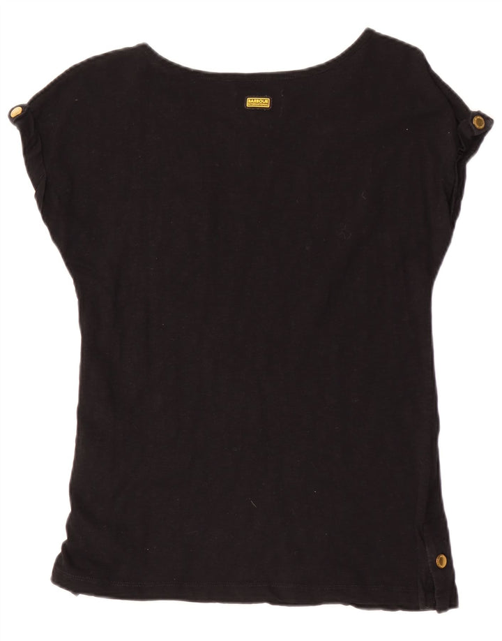 Barbour Dame T-Shirt Top UK 8 Lille Sort Bomuld