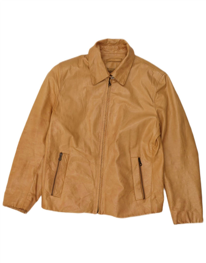 veste en cuir femme vintage IT 46 Grand cuir beige