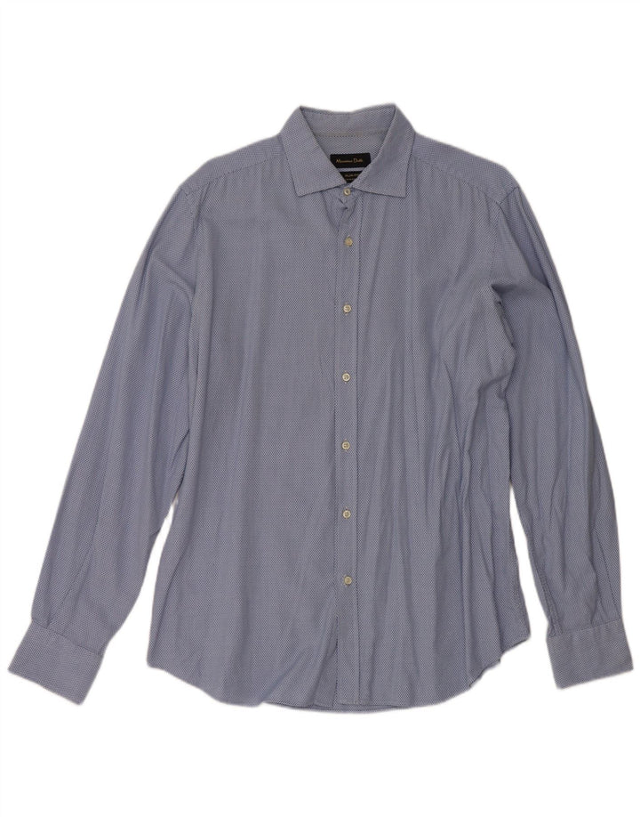 Massimo Dutti Mens Slim Fit Shirt Large Blue Geometric