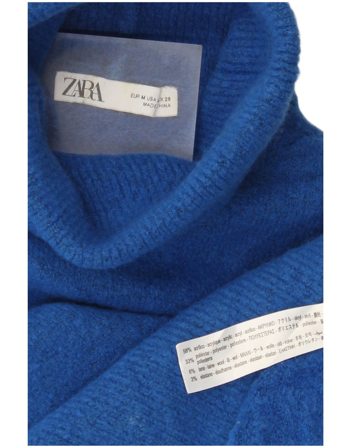 Zara Pull surdimensionné à col roulé pour femme UK 14 Acrylique bleu moyen