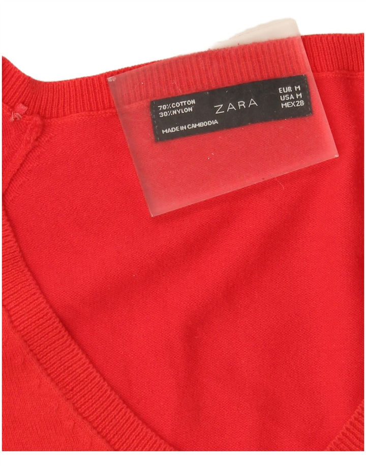 Zara Womens V-Neck Jumper Sweater UK 12 Medium Red Cotton