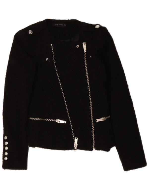 Giacca blazer militare con zip intera da donna Zara UK 10 piccola in acrilico nero