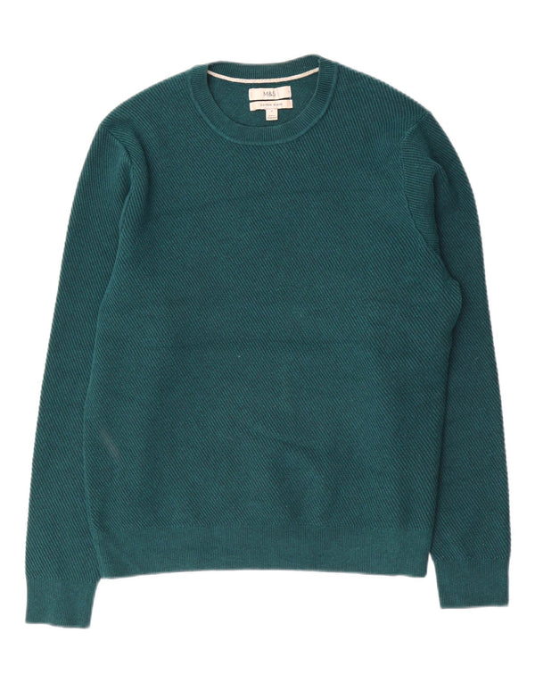 Marks & Spencer Mens Crew Neck Jumper Sweater Small Green Cotton