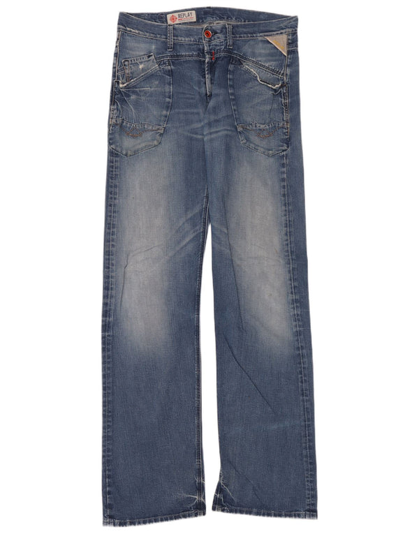 Replay Mens Bootcut Jeans W33 L36 Blue Cotton