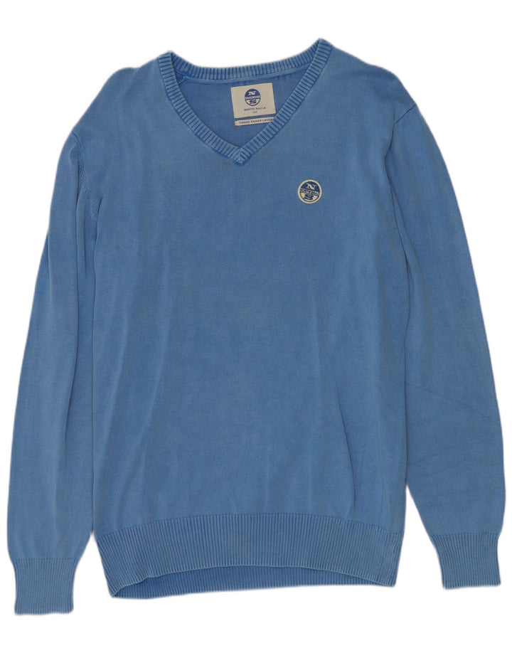 North Sails Mens V-Neck Jumper Sweater XL Blue Cotton