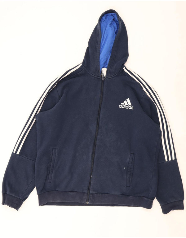 Adidas Mens Zip Hoodie Sweater 2XL Navy Blue Cotton