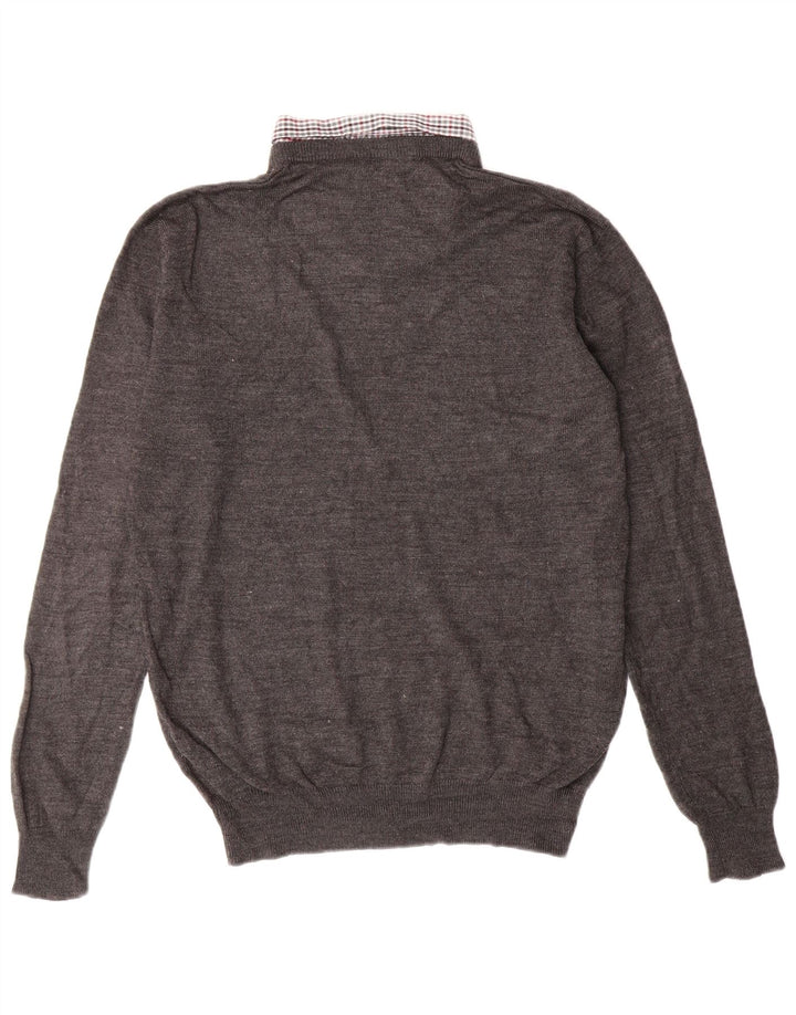 PIERRE CARDIN Mens V-Neck Jumper Sweater Medium Grey Acrylic Classic