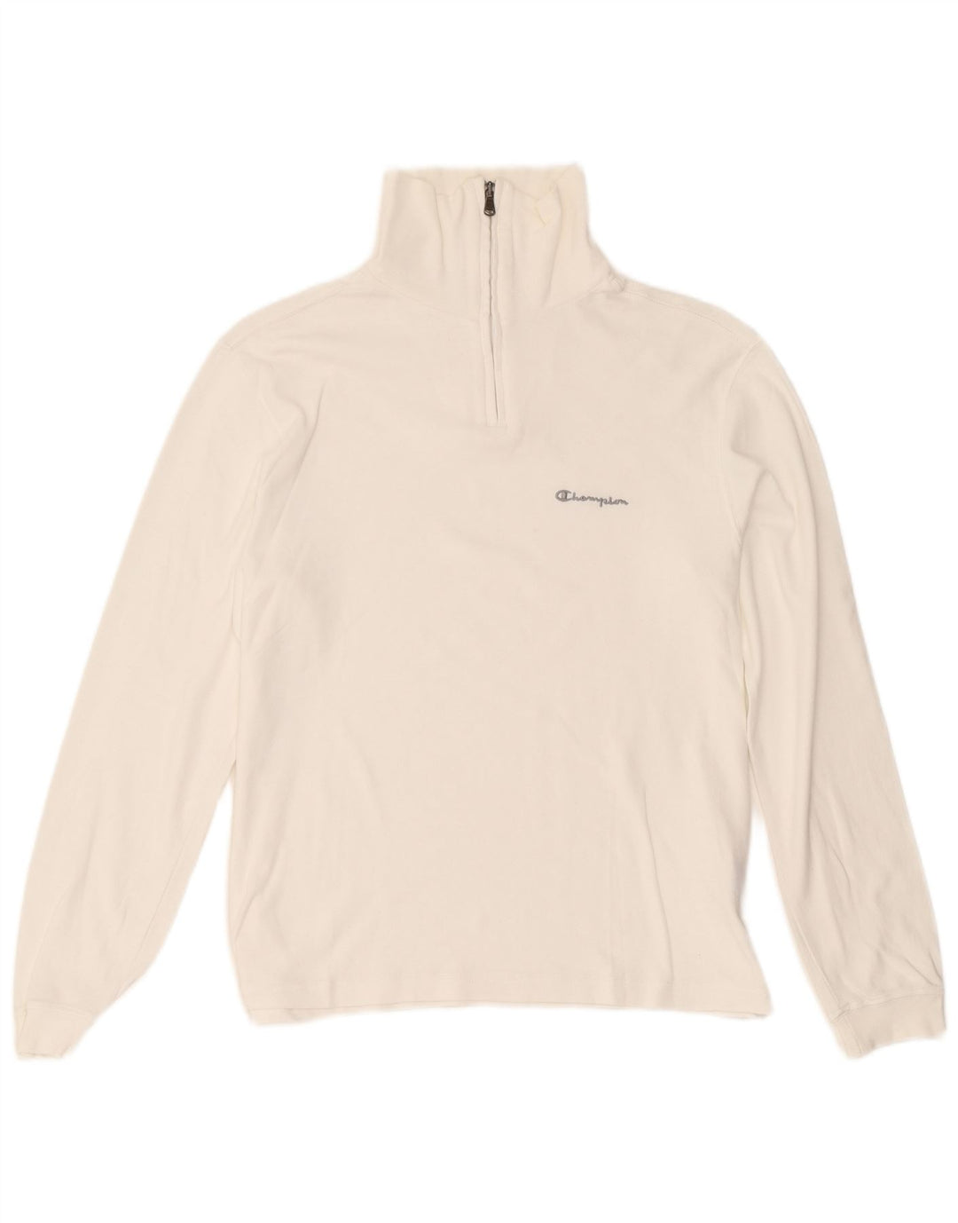 Champion Womens Zip Neck Top Long Sleeve UK 14 Medium White Cotton