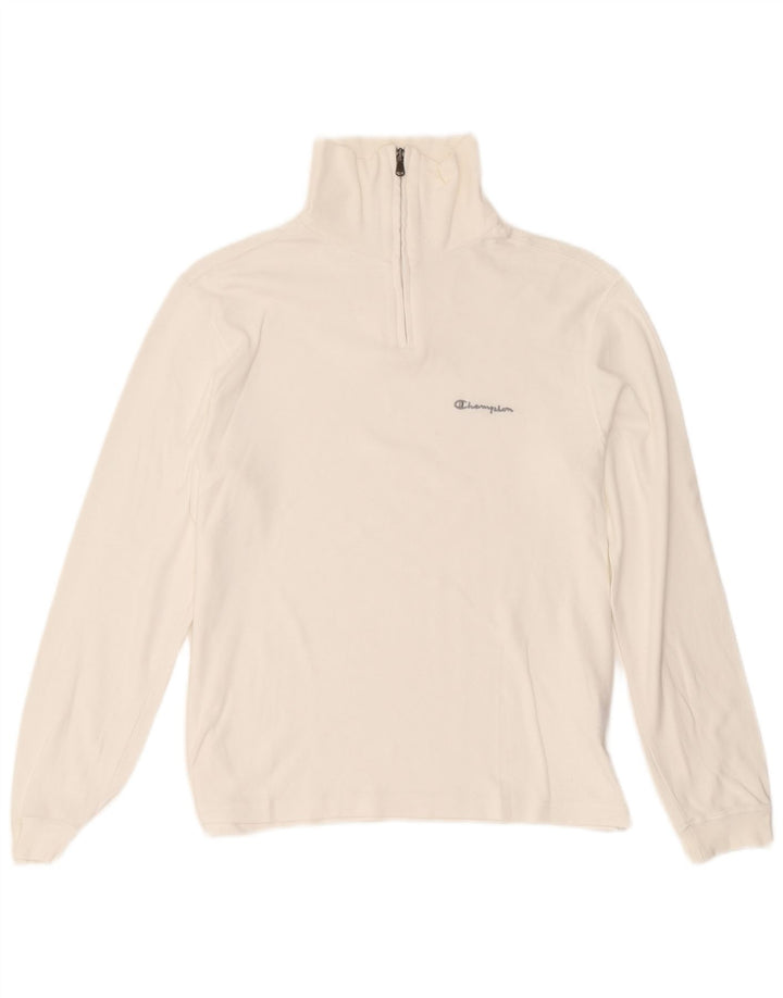 Champion Womens Zip Neck Top Long Sleeve UK 14 Medium White Cotton