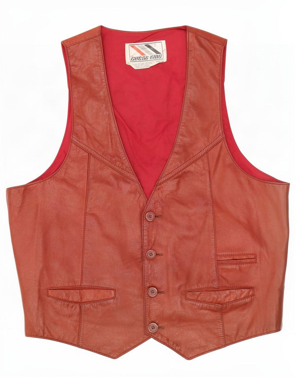 Colete de couro masculino vintage XL marrom