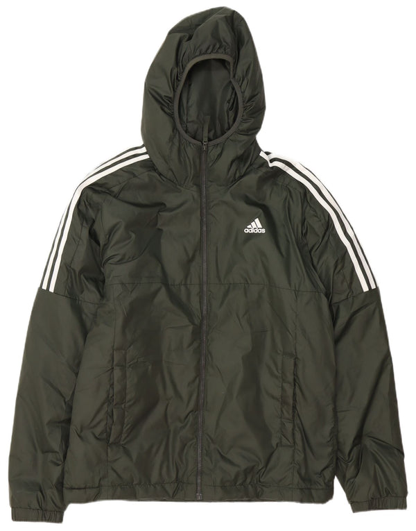 Adidas Mens Hooded Padded Jacket UK 38 Medium Green Polyester