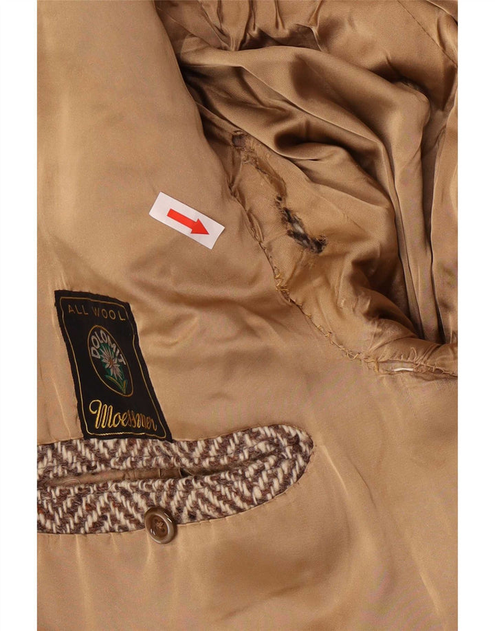 Moessmer Herrenmantel UK 42 XL Braune Wolle mit Fischgrätenmuster