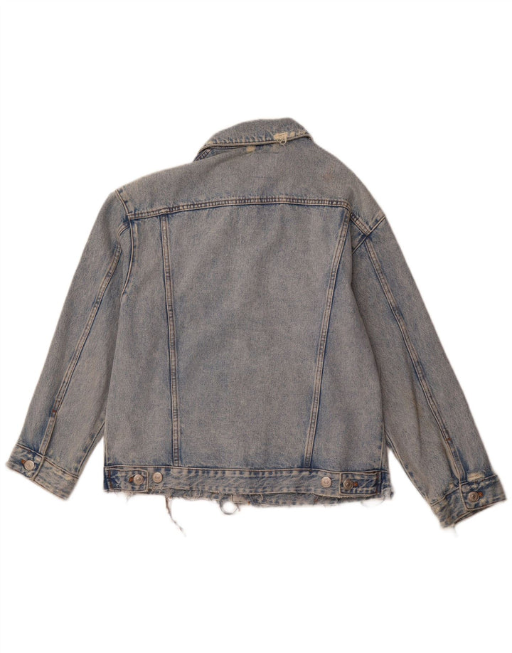 ZARA Distressed denimjakke til mænd UK 38 Medium Blue Cotton