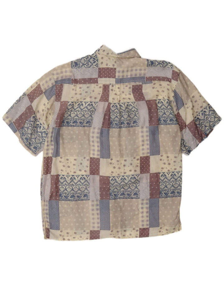 Bogari Mens Short Sleeve Shirt XL Multicoloured Patchwork Silk