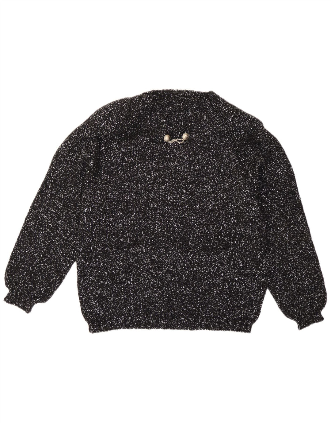 Vintage Womens Crew Neck Jumper Sweater UK 14 Medium Black Flecked