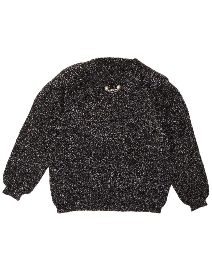 Vintage Womens Crew Neck Jumper Sweater UK 14 Medium Black Flecked