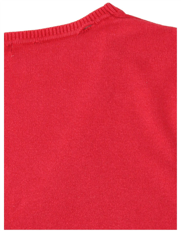 Benetton Pull col V pour femme UK 12 Rouge moyen