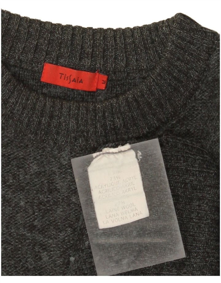 Vintage herre rund hals sweater mellemgrå geometrisk akryl