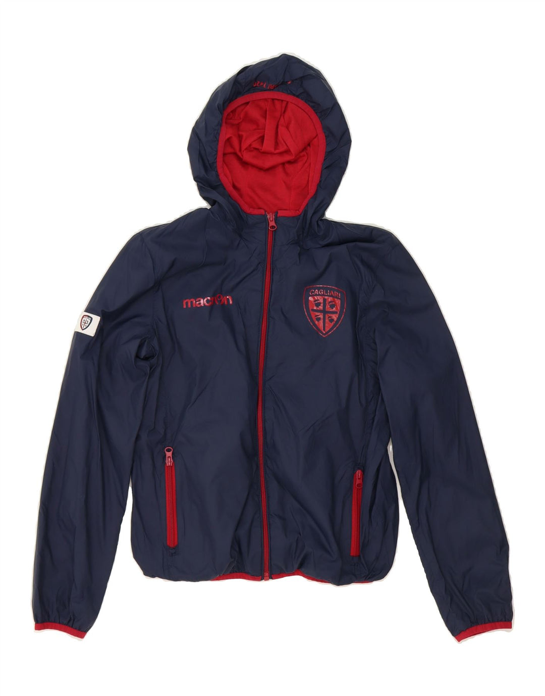 MACRON Boys Hooded Windbreaker Jacket 11-12 Years Large Navy Blue Vintage Macron and Second-Hand Macron from Messina Hembry 