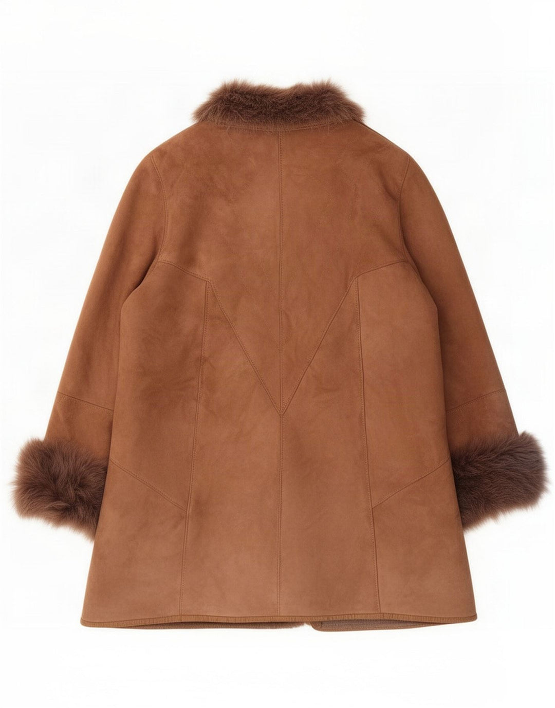Vintage Womens Oversized Shearling Coat IT 44 Medium Brown Leather
