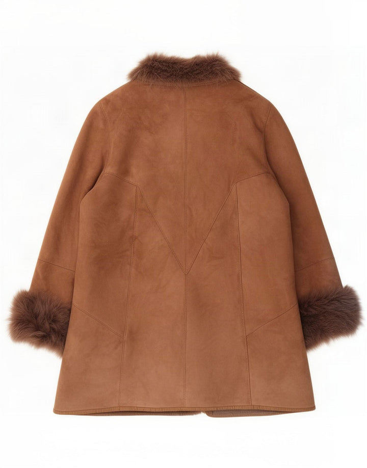 Vintage Womens Oversized Shearling Coat IT 44 Medium Brown Leather