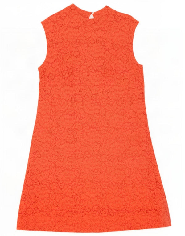 Vintage Damen Ärmelloses Spitzen-Etuikleid UK 10 Small Orange Floral