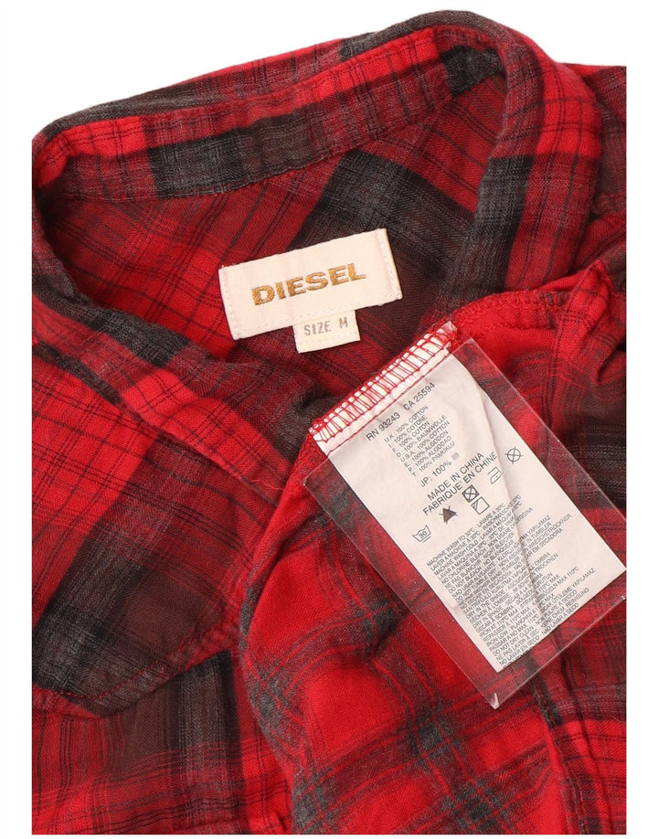 Diesel Mens Flannel Shirt Medium Red Check Cotton