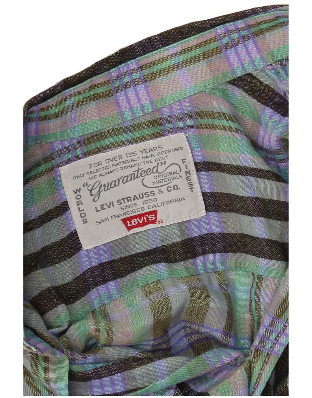 Levi's Mens Short Sleeve Shirt Large Green Plaid