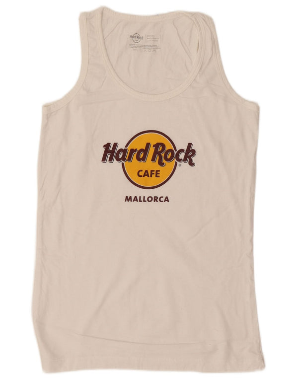 Hard Rock Cafe Dame Mallorca Grafisk Vest Top UK 12 Medium Hvid Bomuld