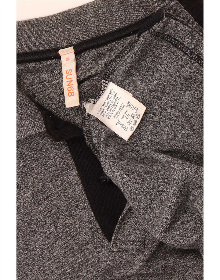 Sun68 Mens Long Sleeve Polo Shirt XL Grey Cotton