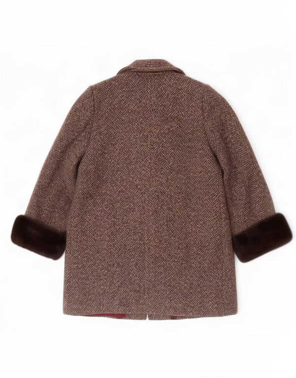 Soprabito vintage da donna UK 12 a spina di pesce marrone medio