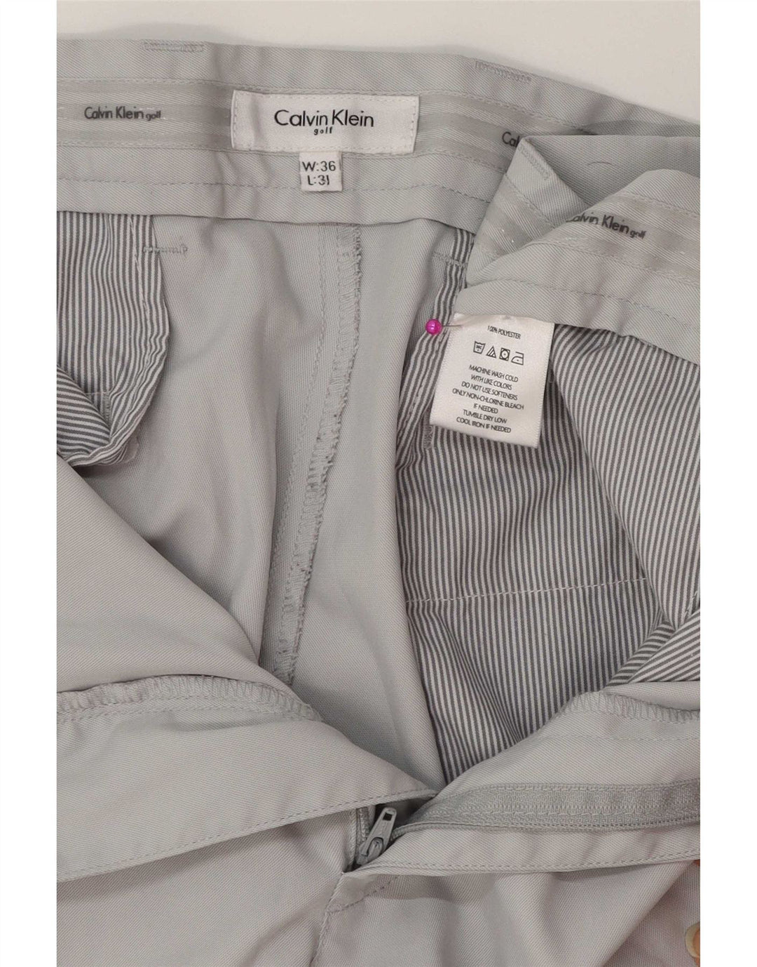 Calvin Klein Mens Straight Casual Trousers W36 L31 Grey Polyester