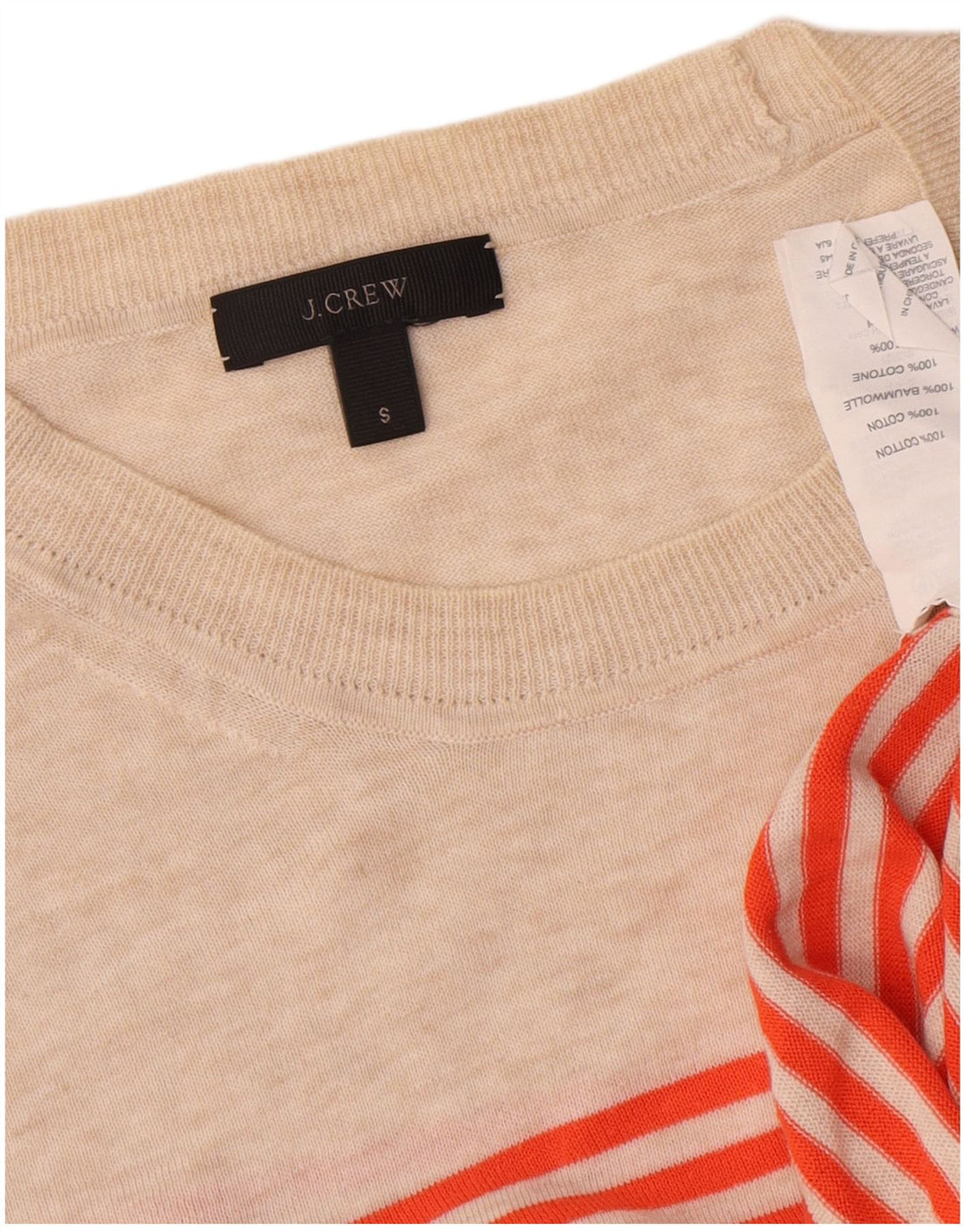 J. Crew Womens Crew Neck Jumper Sweater US 6 Medium Beige Striped Cotton