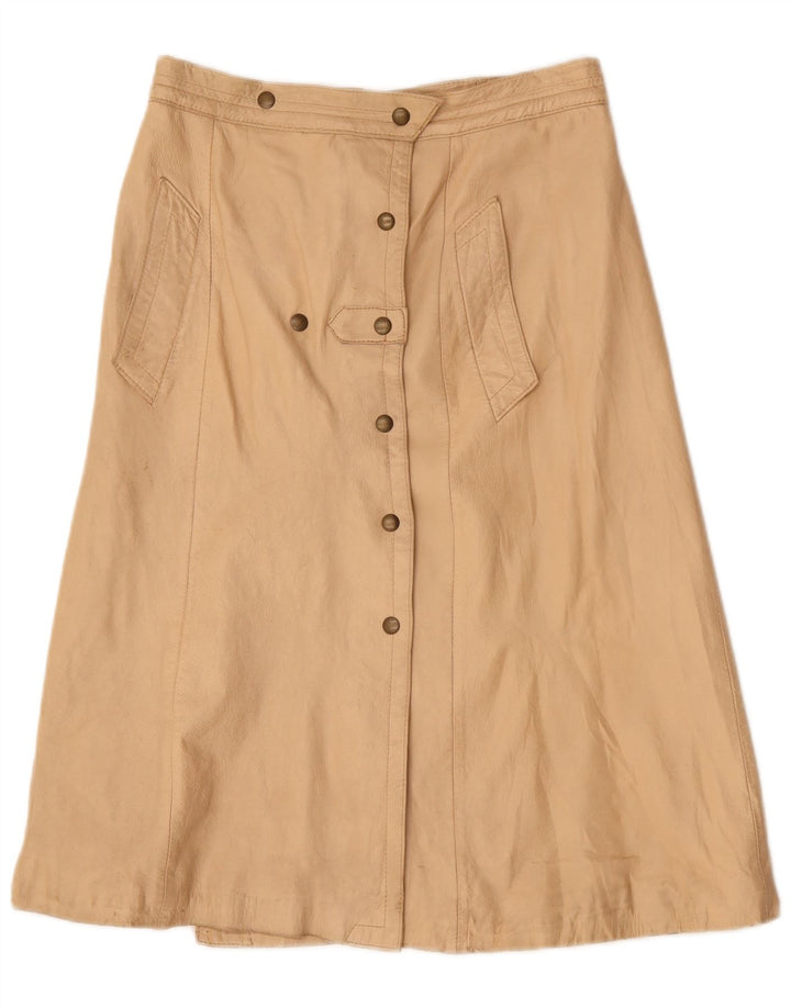 VINTAGE Womens Leather Skirt W30 Medium Beige