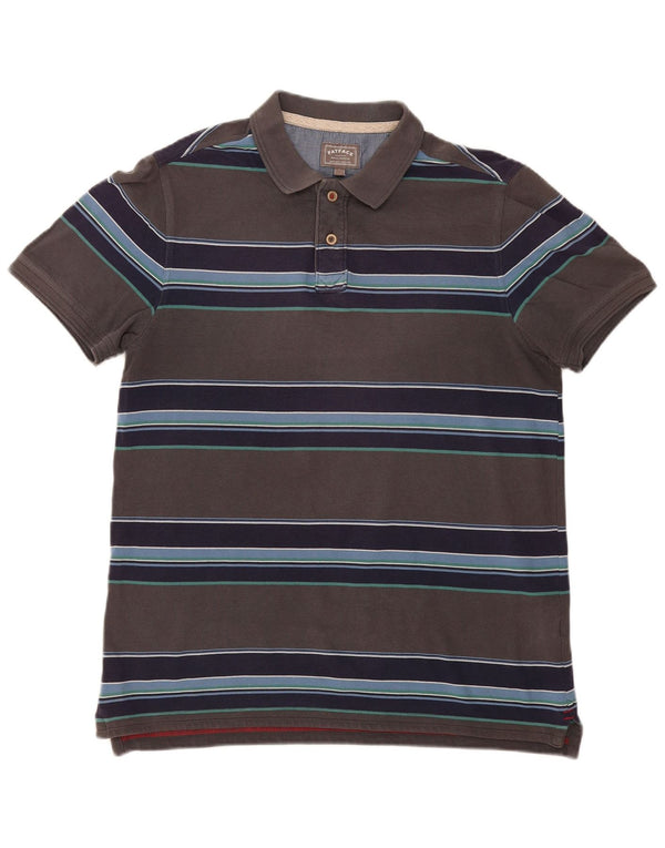 Fat Face Mens Polo Shirt Large Grey Striped Cotton
