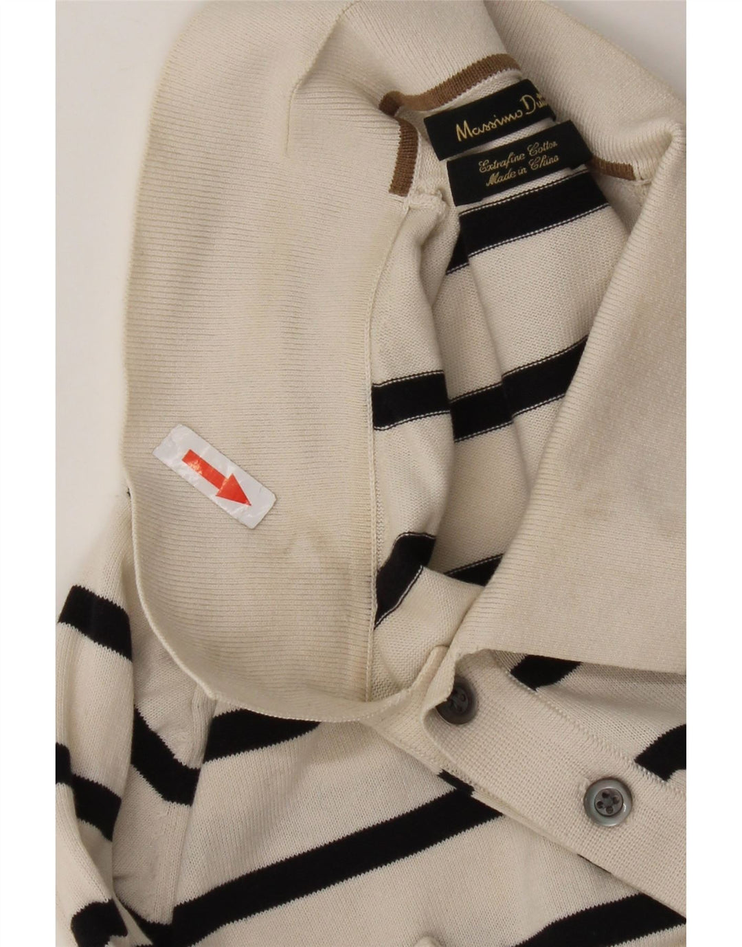 Massimo Dutti Mens Polo Shirt Medium White Striped Cotton