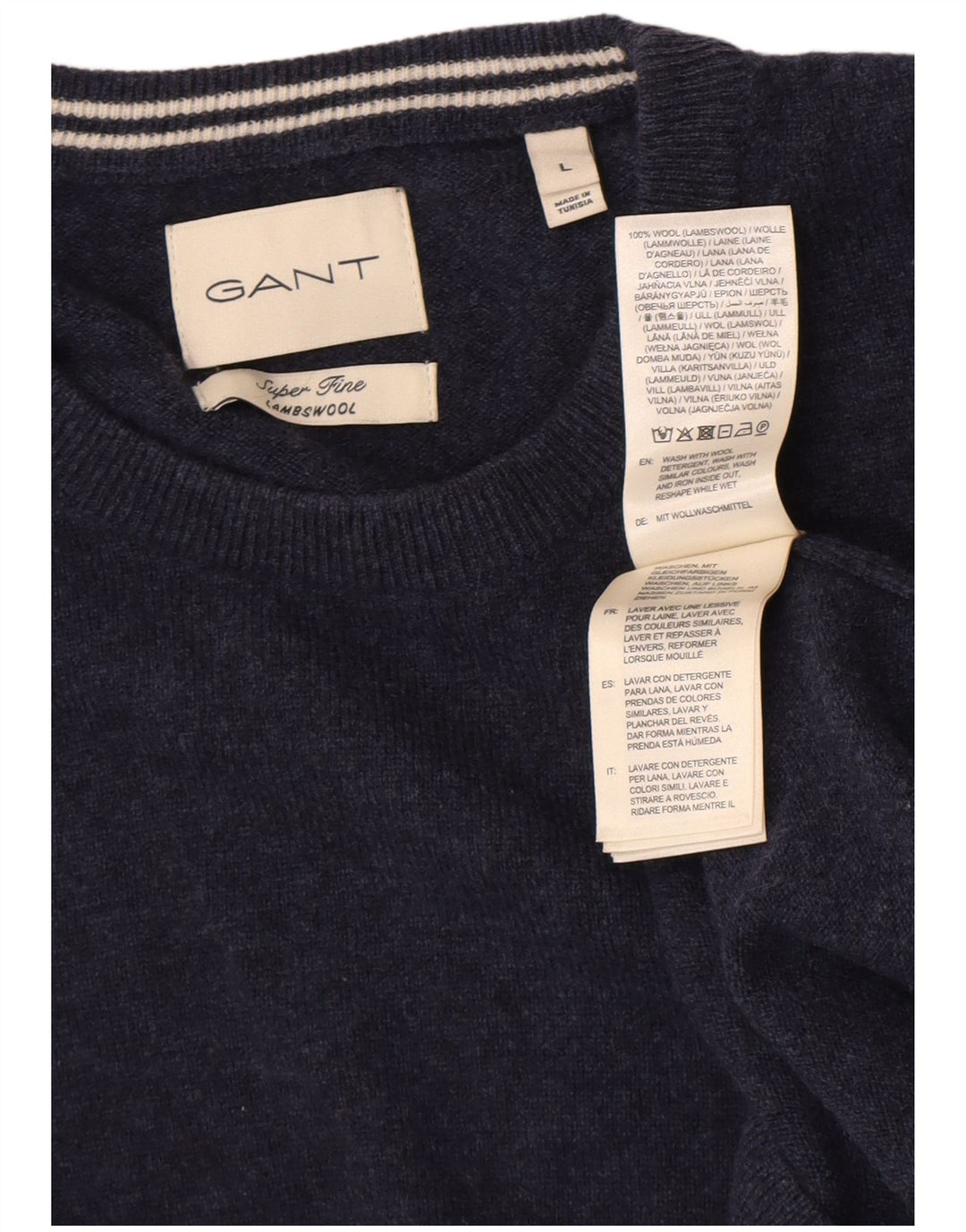 Gant Mens Crew Neck Jumper Sweater Large Navy Blue Lambswool