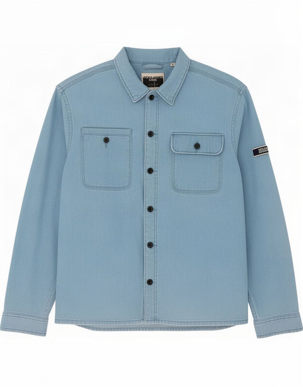 Мужская рубашка комфортного кроя Jack & Jones, большая синяя хлопковая ткань