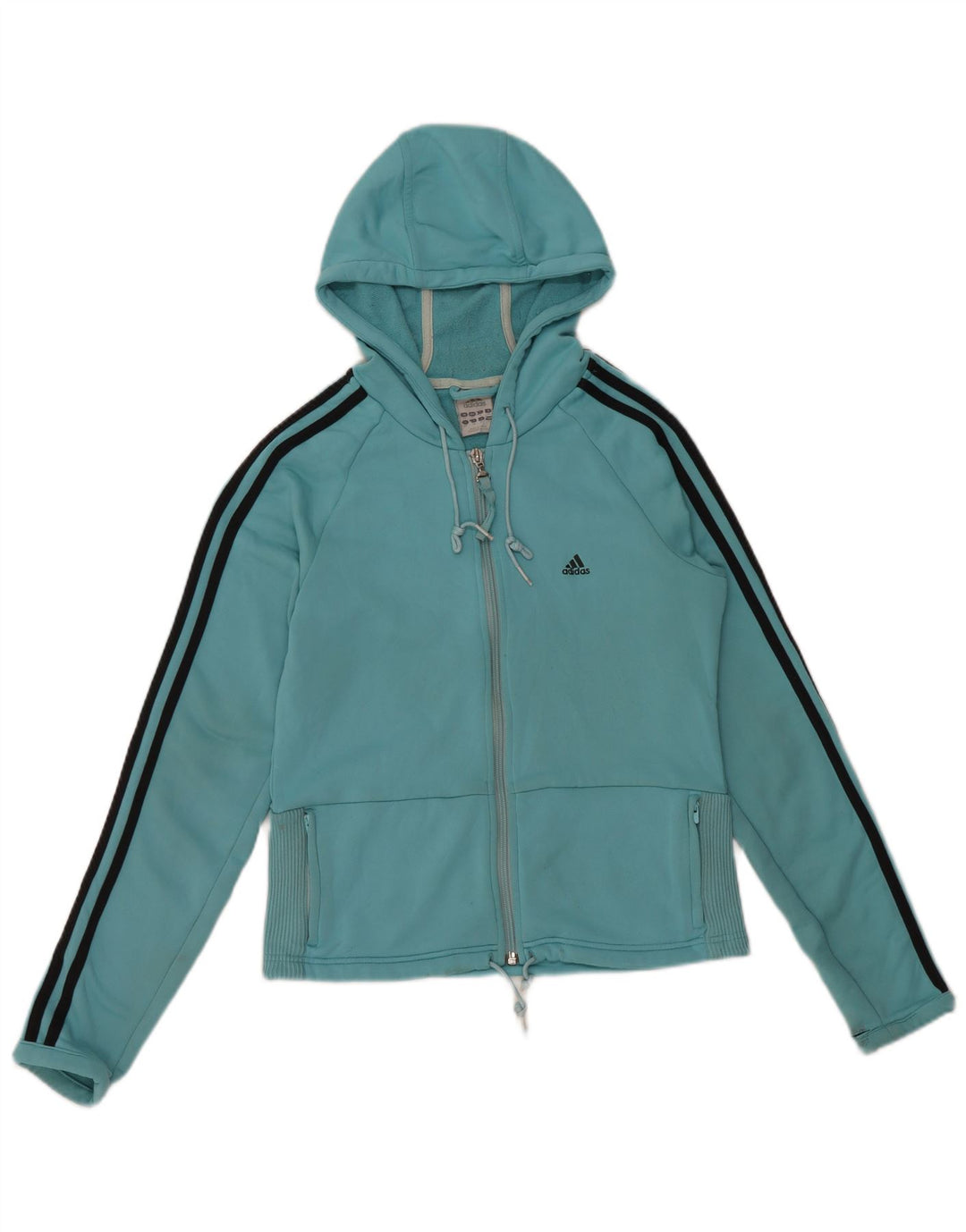 ADIDAS Womens Crop Zip Hoodie Sweater UK 14 Medium Blue Polyester