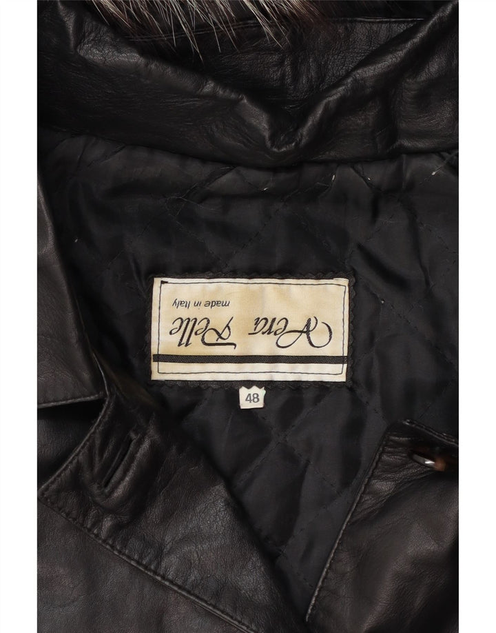 Vintage Womens Hooded Oversized Leather Coat IT 48 XL Black Leather