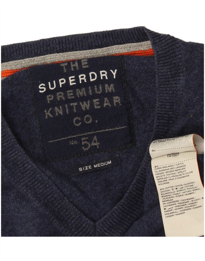 Superdry Mens V-Neck Jumper Sweater Medium Navy Blue Cotton
