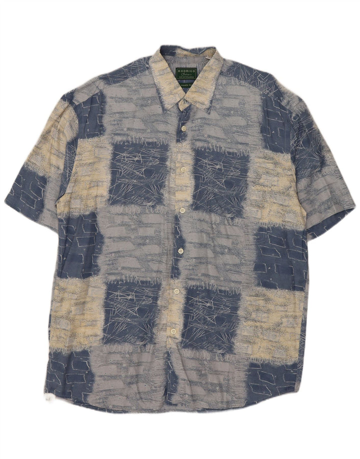 Camicia a maniche corte da uomo Rodrigo taglia 41 16 grande viscosa patchwork blu
