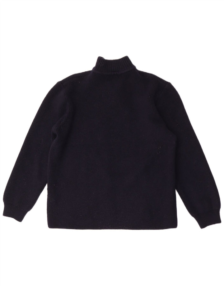 Maglione vintage da uomo con collo a bottoni blu navy medio