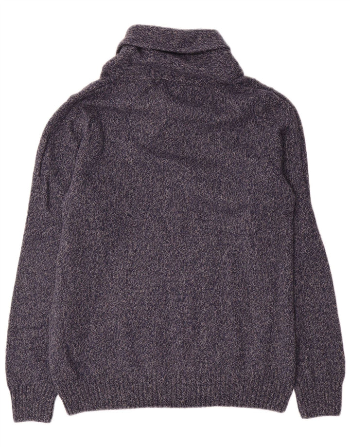 Maglione Zara da uomo con collo a scialle, grande, in lana screziata blu navy