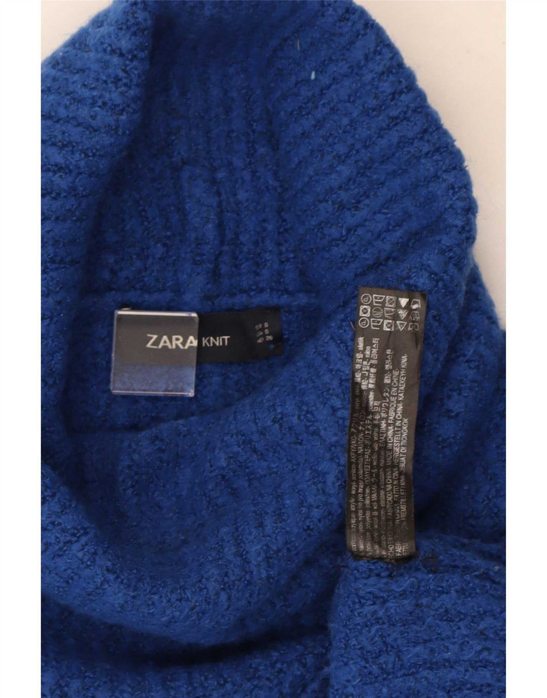 Zara Womens Oversized Roll Neck Jumper Sweater UK 10 Small Blue Acrylic